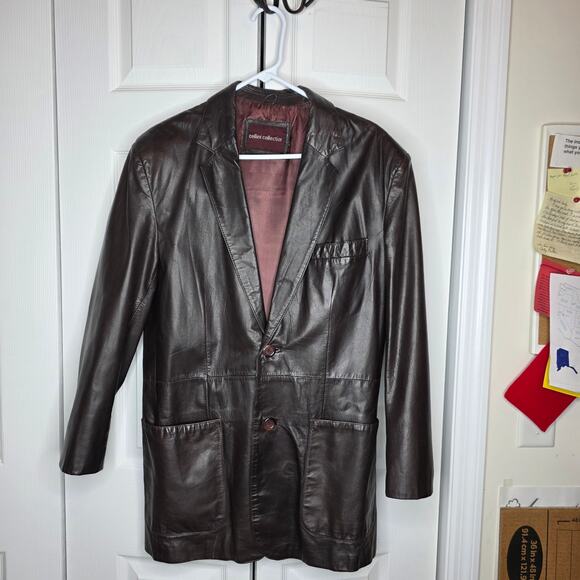 Vintage 90s Cellini Collection Men's Brown Leather Jacket Sz 40L - Picture 2 of 11